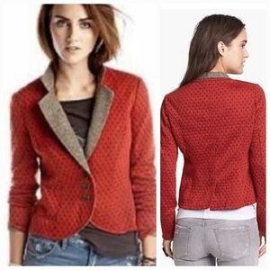 Free People Diamond Quilted Red Combo Polka Dot Blazer Small